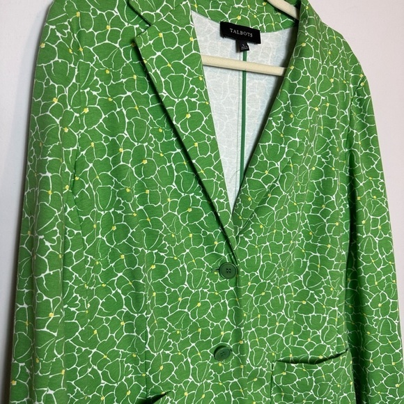 Talbots Medium Knit Blazer Green Pastel Floral Jacket with Jacket Pockets 14 - Picture 6 of 16